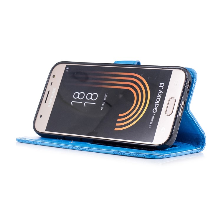 Imprint Flower Pattern Wallet Leather Stand Phone Casing for Samsung Galaxy J3 (2017) EU Version / J3 Pro (2017) - Blue-4