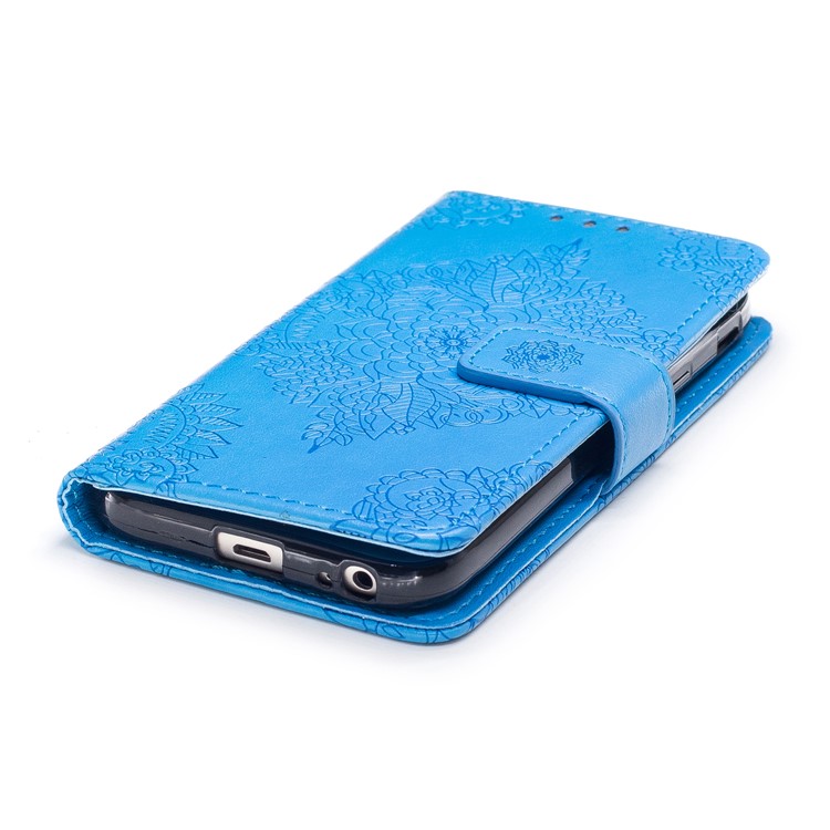 Imprint Flower Pattern Wallet Leather Stand Phone Casing for Samsung Galaxy J3 (2017) EU Version / J3 Pro (2017) - Blue-5
