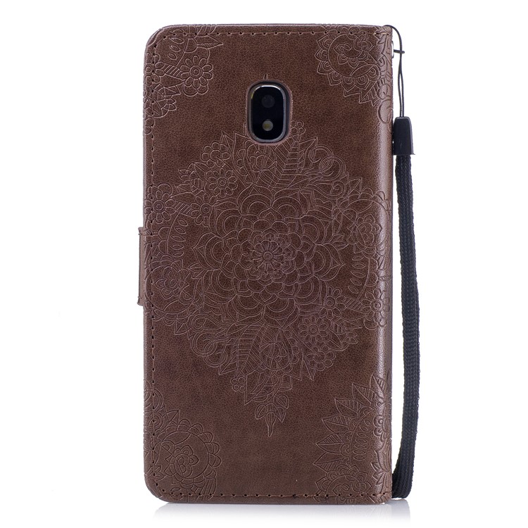 Imprint Flower Pattern Leather Protective Cover Shell for Samsung Galaxy J3 (2017) EU Version / J3 Pro (2017) - Coffee-2