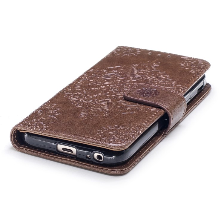 Imprint Flower Pattern Leather Protective Cover Shell for Samsung Galaxy J3 (2017) EU Version / J3 Pro (2017) - Coffee-5