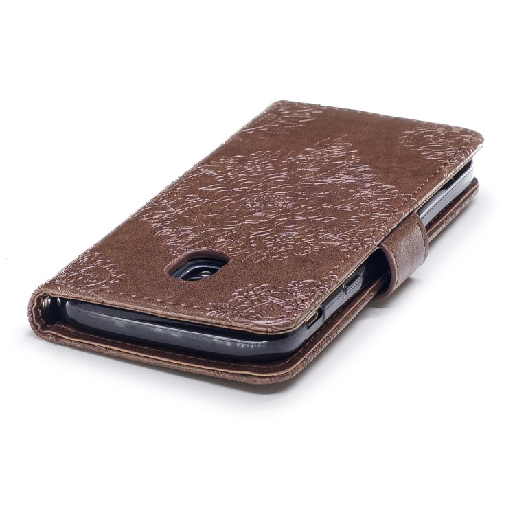 Imprint Flower Pattern Leather Protective Cover Shell for Samsung Galaxy J3 (2017) EU Version / J3 Pro (2017) - Coffee-6