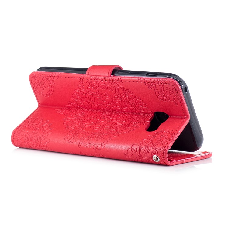 Imprint Flower Pattern PU Leather Wallet Cover for Samsung Galaxy A5 (2017) - Red-3