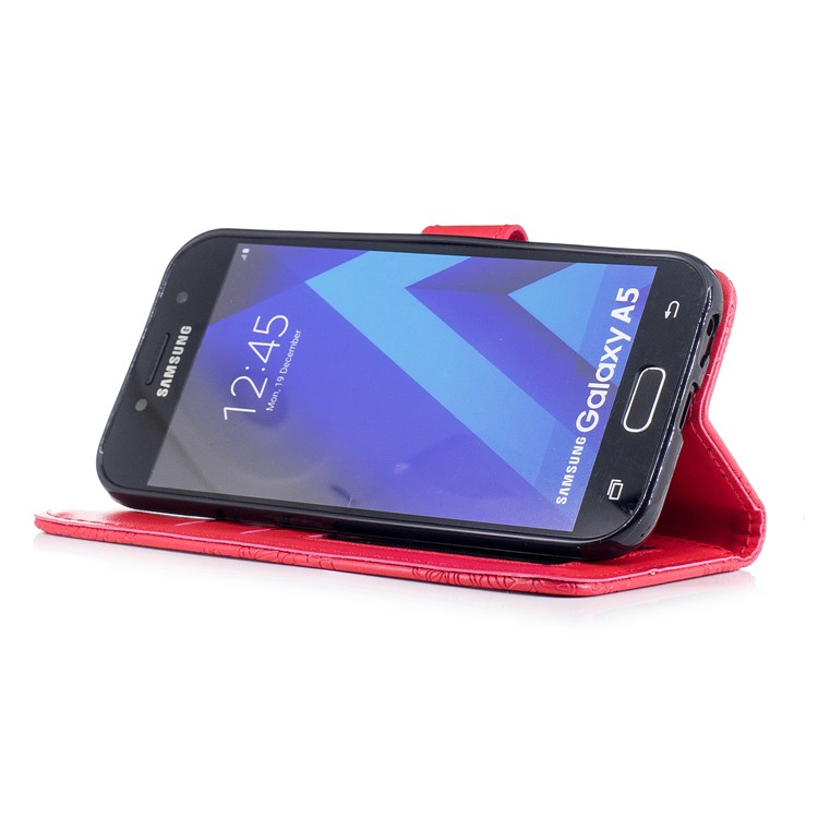 Imprint Flower Pattern PU Leather Wallet Cover for Samsung Galaxy A5 (2017) - Red-4