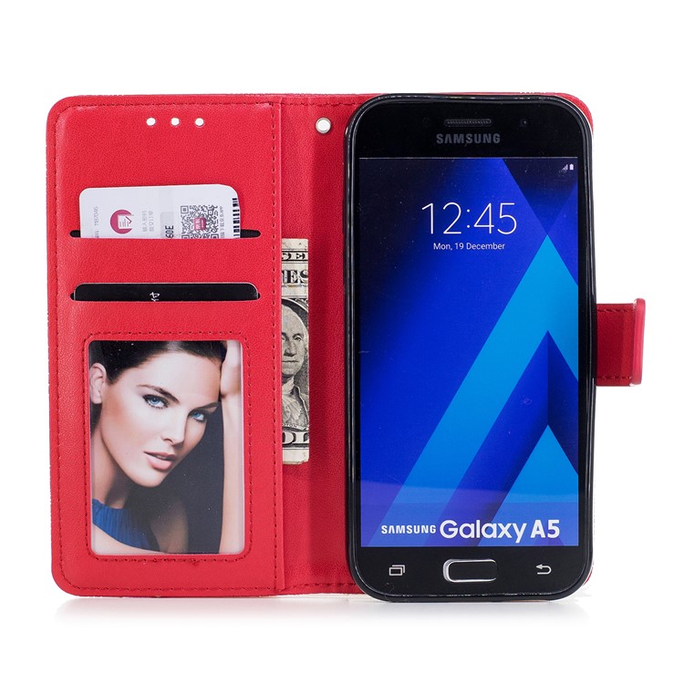 Imprint Flower Pattern PU Leather Wallet Cover for Samsung Galaxy A5 (2017) - Red-7