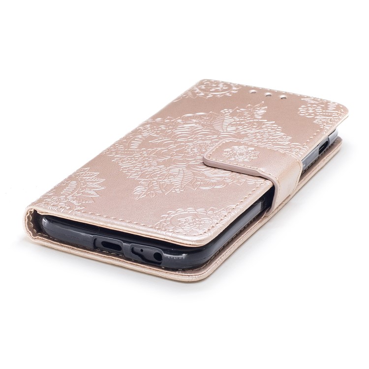 Imprint Flower Pattern PU Leather Magnetic Wallet Phone Cover for Samsung Galaxy A5 (2017) - Gold-5