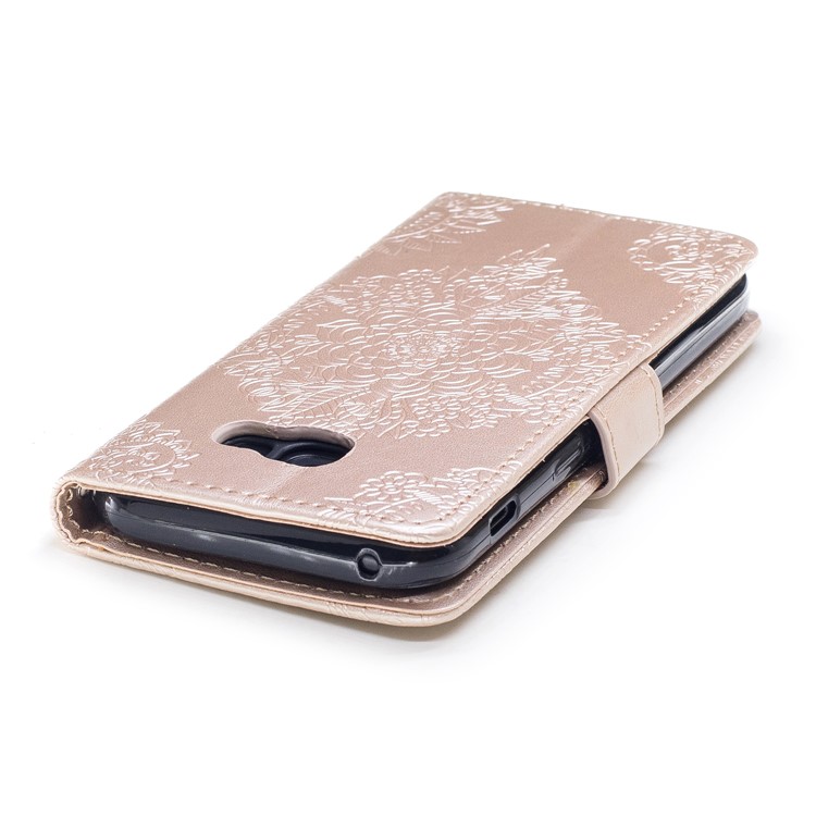 Imprint Flower Pattern PU Leather Magnetic Wallet Phone Cover for Samsung Galaxy A5 (2017) - Gold-6