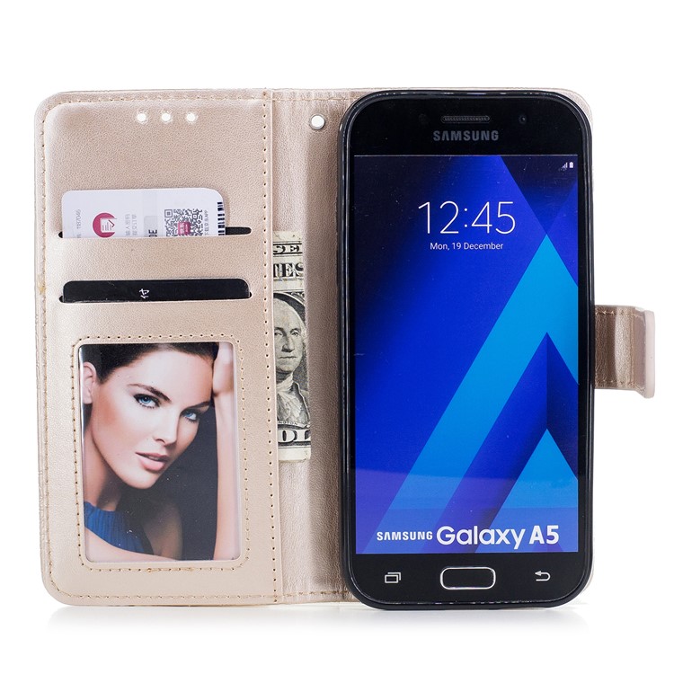 Imprint Flower Pattern PU Leather Magnetic Wallet Phone Cover for Samsung Galaxy A5 (2017) - Gold-7
