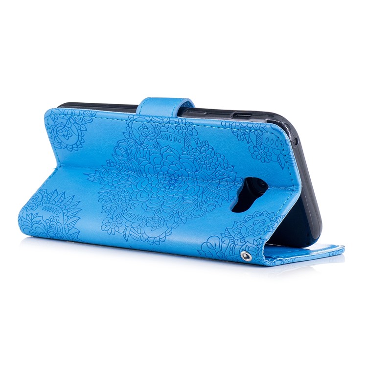 Imprint Flower Pattern PU Leather Phone Case with Card Holder for Samsung Galaxy A5 (2017) - Blue-3