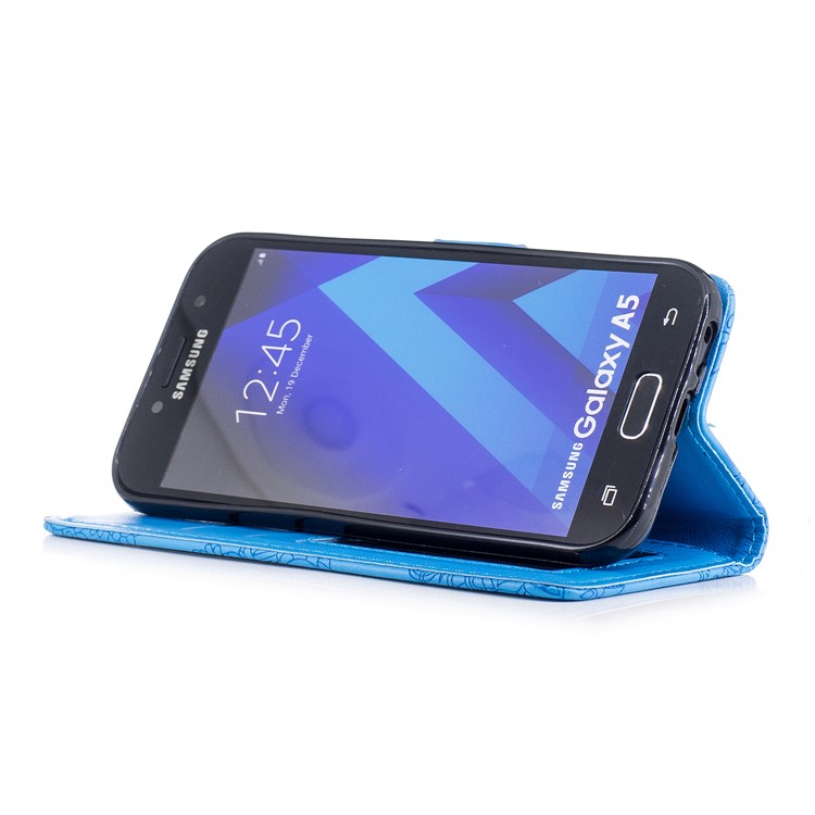 Imprint Flower Pattern PU Leather Phone Case with Card Holder for Samsung Galaxy A5 (2017) - Blue-4