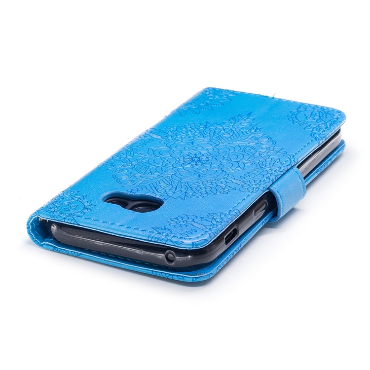 Imprint Flower Pattern PU Leather Phone Case with Card Holder for Samsung Galaxy A5 (2017) - Blue-6