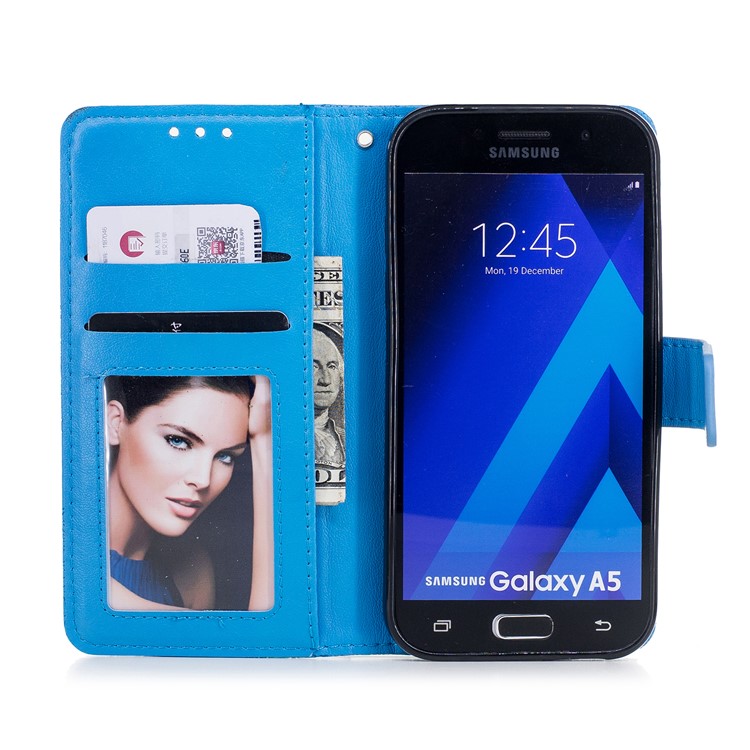 Imprint Flower Pattern PU Leather Phone Case with Card Holder for Samsung Galaxy A5 (2017) - Blue-7
