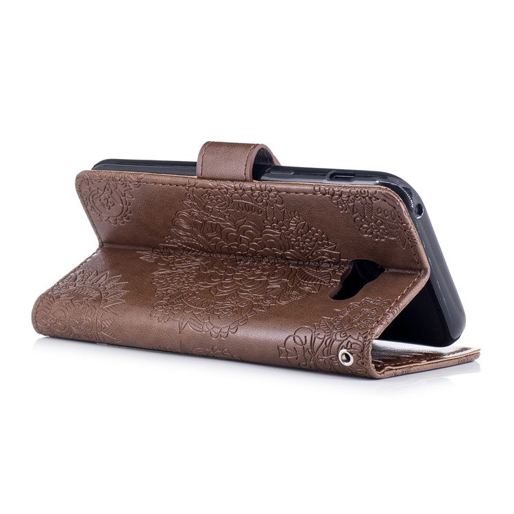 Imprint Flower Pattern Stand Leather Wallet Phone Shell for Samsung Galaxy A5 (2017) - Coffee-3