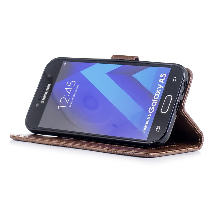 Imprint Flower Pattern Stand Leather Wallet Phone Shell for Samsung Galaxy A5 (2017) - Coffee-4
