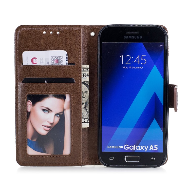 Imprint Flower Pattern Stand Leather Wallet Phone Shell for Samsung Galaxy A5 (2017) - Coffee-7
