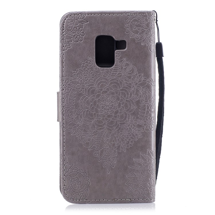 Imprint Flower Pattern Leather Wallet Case for Samsung Galaxy A8 (2018) - Grey-2