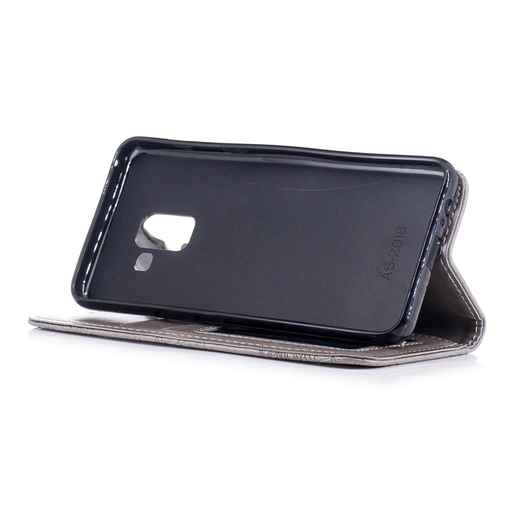 Imprint Flower Pattern Leather Wallet Case for Samsung Galaxy A8 (2018) - Grey-4