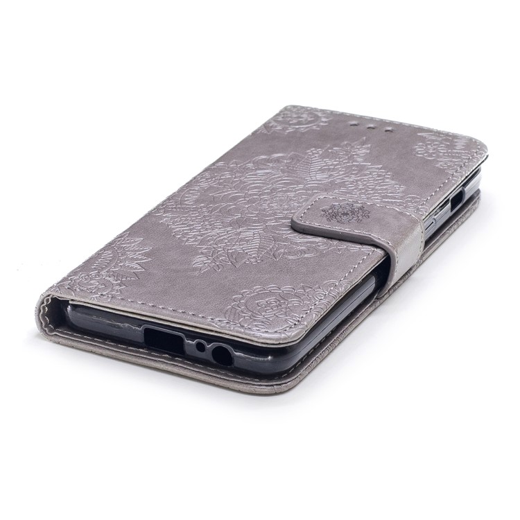 Imprint Flower Pattern Leather Wallet Case for Samsung Galaxy A8 (2018) - Grey-5