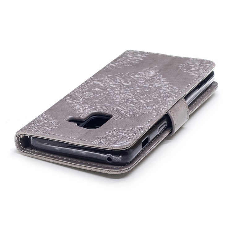 Imprint Flower Pattern Leather Wallet Case for Samsung Galaxy A8 (2018) - Grey-6