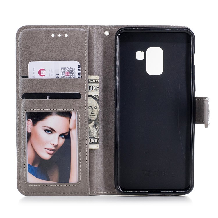Imprint Flower Pattern Leather Wallet Case for Samsung Galaxy A8 (2018) - Grey-7