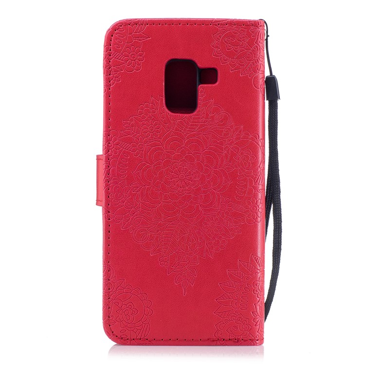 Imprint Flower Pattern Leather Wallet Cover for Samsung Galaxy A8 (2018) - Red-2