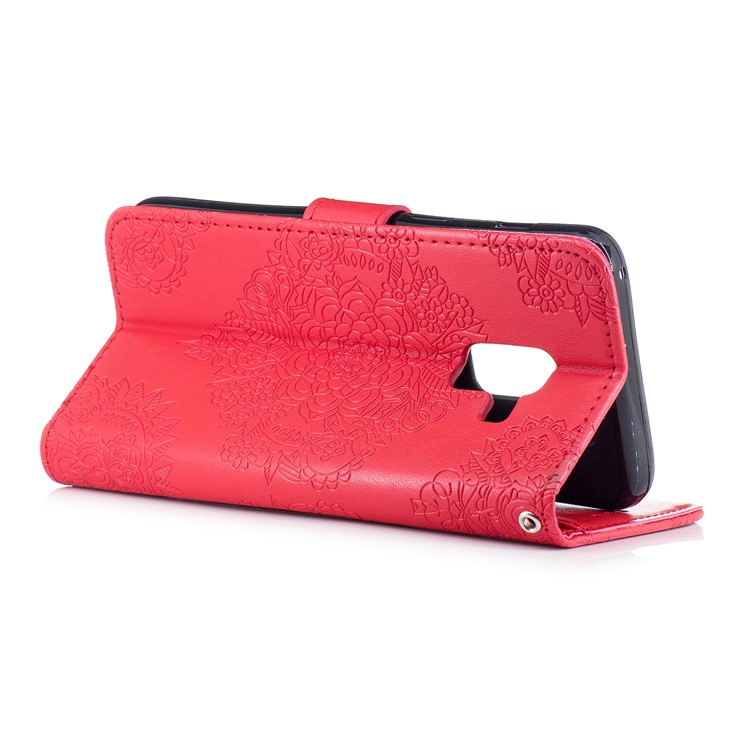 Imprint Flower Pattern Leather Wallet Cover for Samsung Galaxy A8 (2018) - Red-3