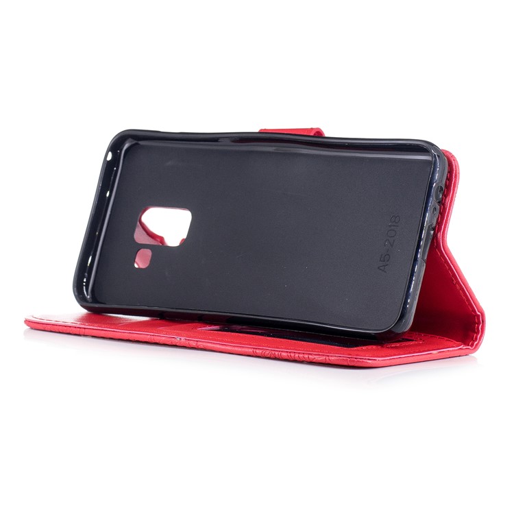 Imprint Flower Pattern Leather Wallet Cover for Samsung Galaxy A8 (2018) - Red-4