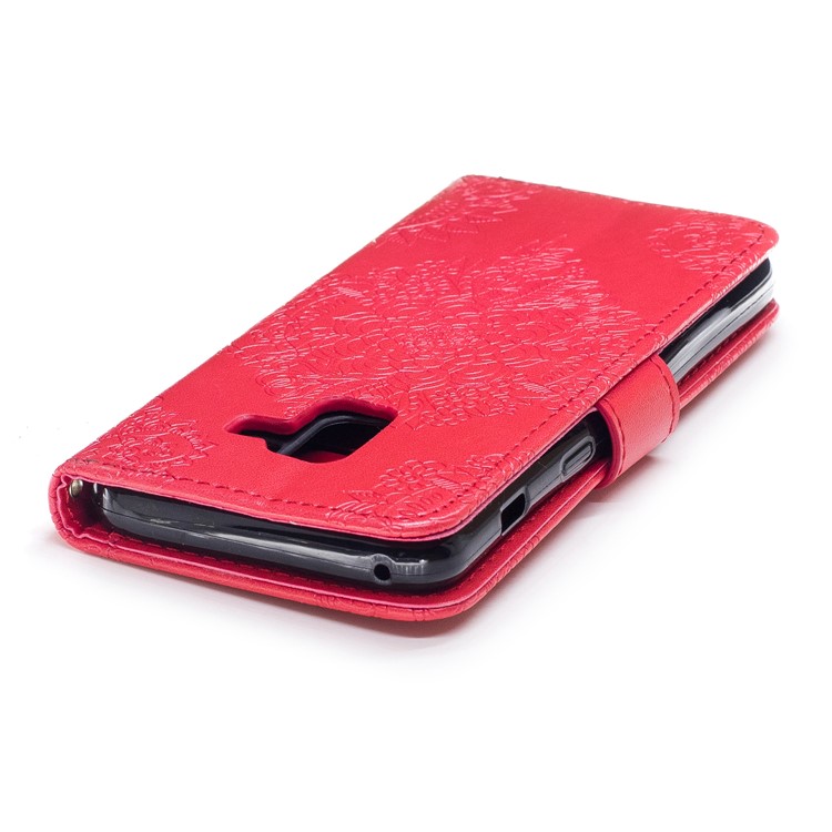 Imprint Flower Pattern Leather Wallet Cover for Samsung Galaxy A8 (2018) - Red-6