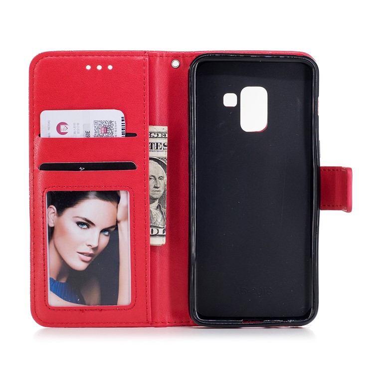 Imprint Flower Pattern Leather Wallet Cover for Samsung Galaxy A8 (2018) - Red-7