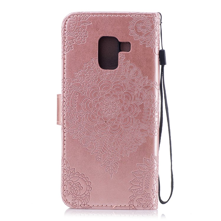Imprint Flower Pattern Leather Wallet Shell Case for Samsung Galaxy A8 (2018) - Rose Gold-2