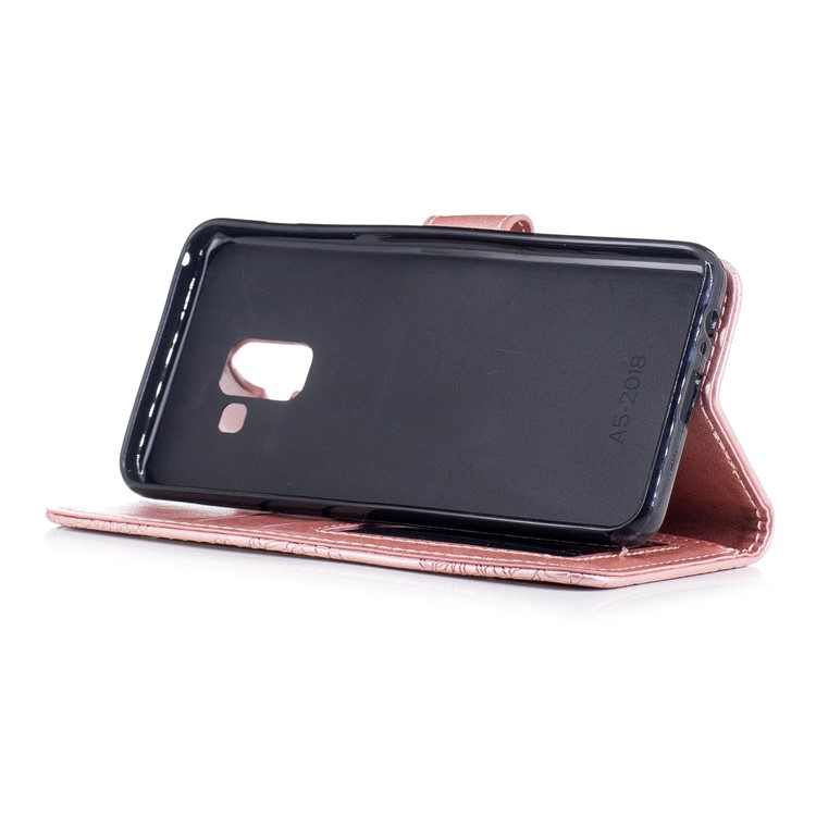 Imprint Flower Pattern Leather Wallet Shell Case for Samsung Galaxy A8 (2018) - Rose Gold-4