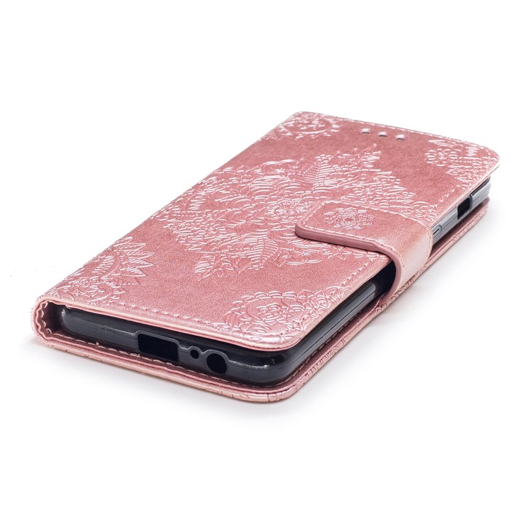 Imprint Flower Pattern Leather Wallet Shell Case for Samsung Galaxy A8 (2018) - Rose Gold-5