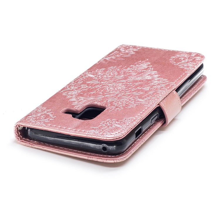 Imprint Flower Pattern Leather Wallet Shell Case for Samsung Galaxy A8 (2018) - Rose Gold-6