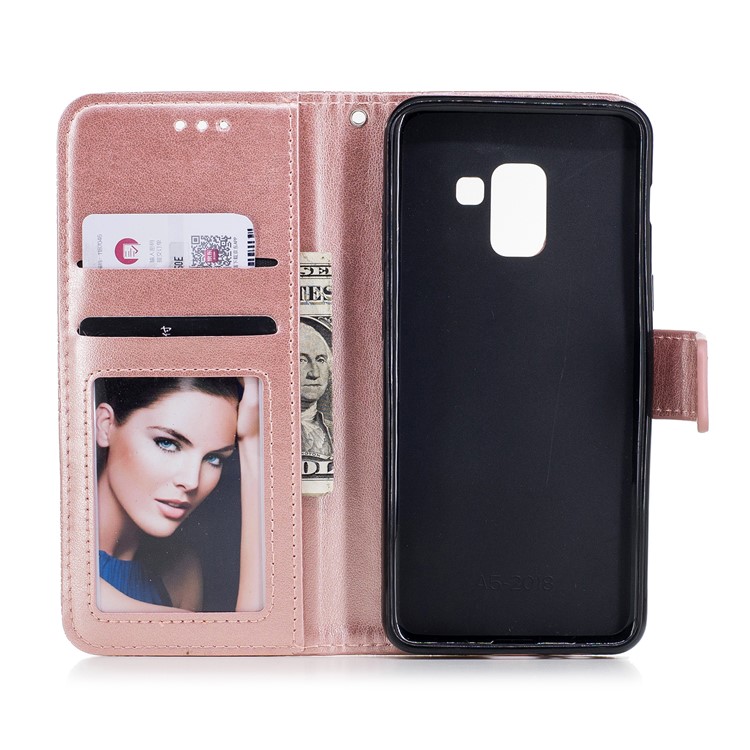 Imprint Flower Pattern Leather Wallet Shell Case for Samsung Galaxy A8 (2018) - Rose Gold-7