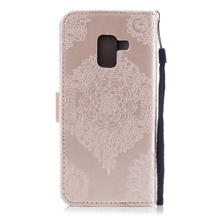 Imprint Flower Pattern PU Leather Wallet Case for Samsung Galaxy A8 (2018) - Gold-2