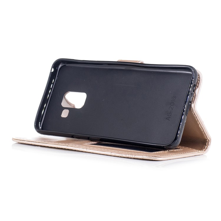 Imprint Flower Pattern PU Leather Wallet Case for Samsung Galaxy A8 (2018) - Gold-4
