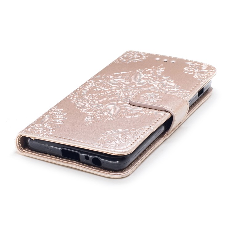 Imprint Flower Pattern PU Leather Wallet Case for Samsung Galaxy A8 (2018) - Gold-5