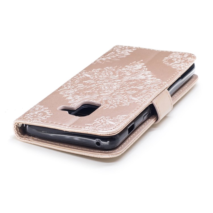 Imprint Flower Pattern PU Leather Wallet Case for Samsung Galaxy A8 (2018) - Gold-6