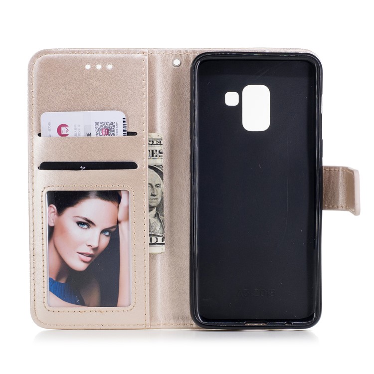 Imprint Flower Pattern PU Leather Wallet Case for Samsung Galaxy A8 (2018) - Gold-7