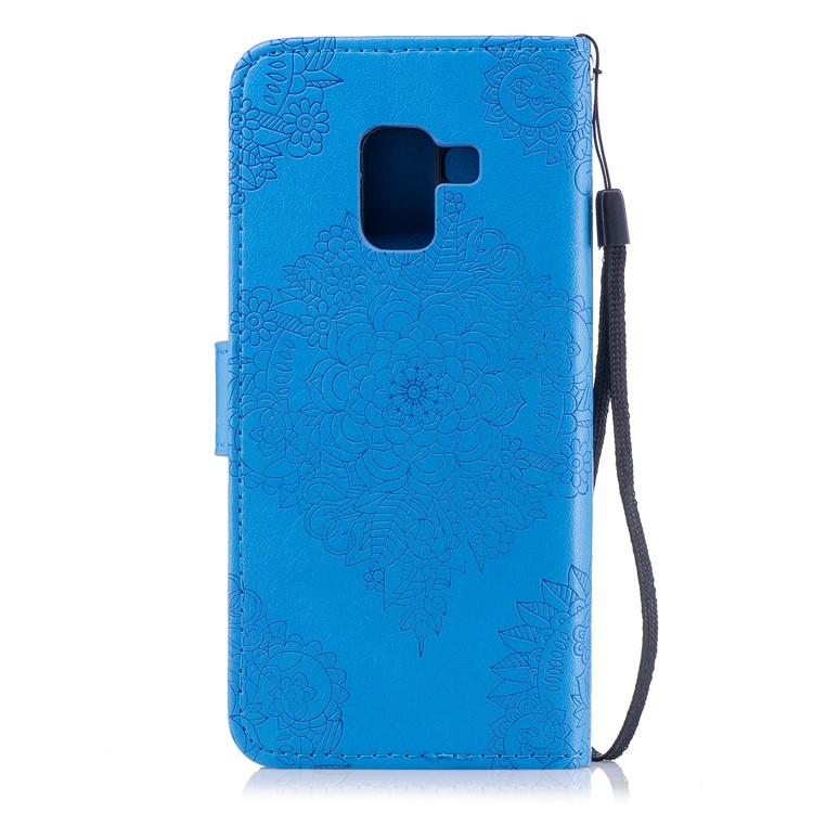 Imprint Flower Pattern Wallet Leather Stand Case for Samsung Galaxy A8 (2018) - Blue-2