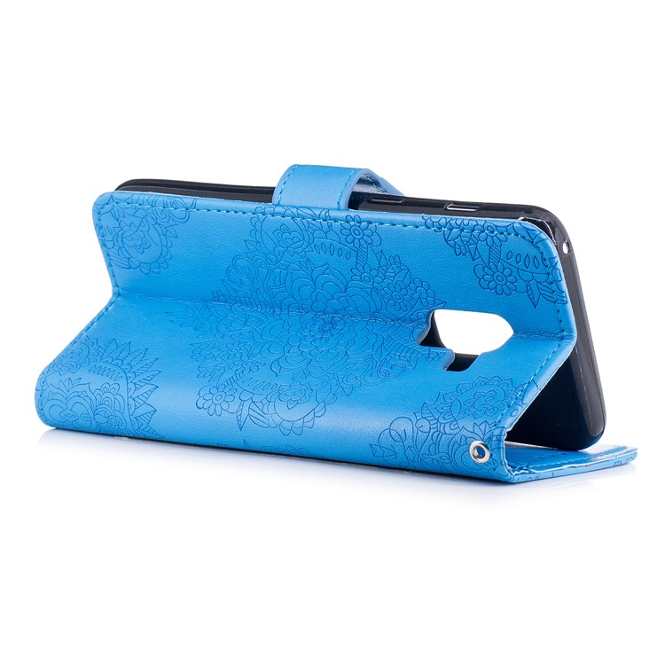 Imprint Flower Pattern Wallet Leather Stand Case for Samsung Galaxy A8 (2018) - Blue-3