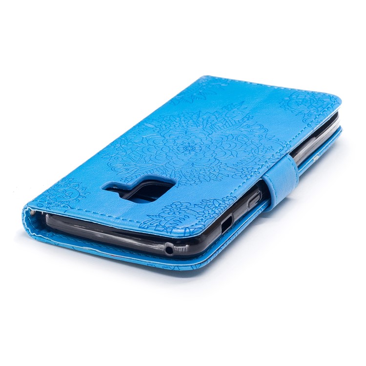 Imprint Flower Pattern Wallet Leather Stand Case for Samsung Galaxy A8 (2018) - Blue-6
