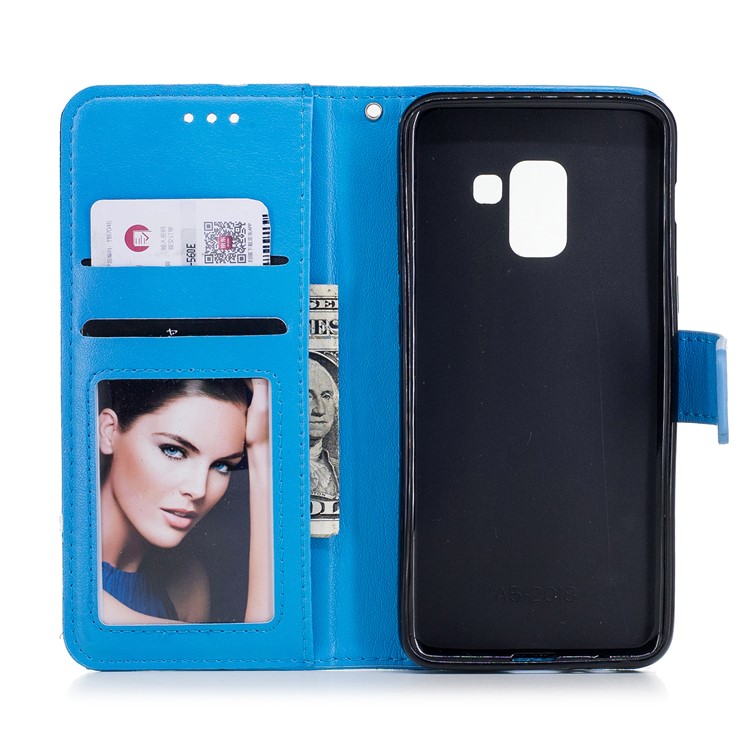 Imprint Flower Pattern Wallet Leather Stand Case for Samsung Galaxy A8 (2018) - Blue-7