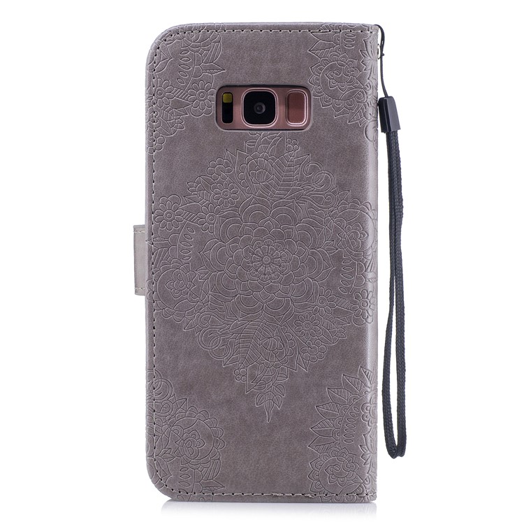 Imprint Flower Pattern PU Leather Stand Wallet Case for Samsung Galaxy S8 Plus G955 - Grey-2