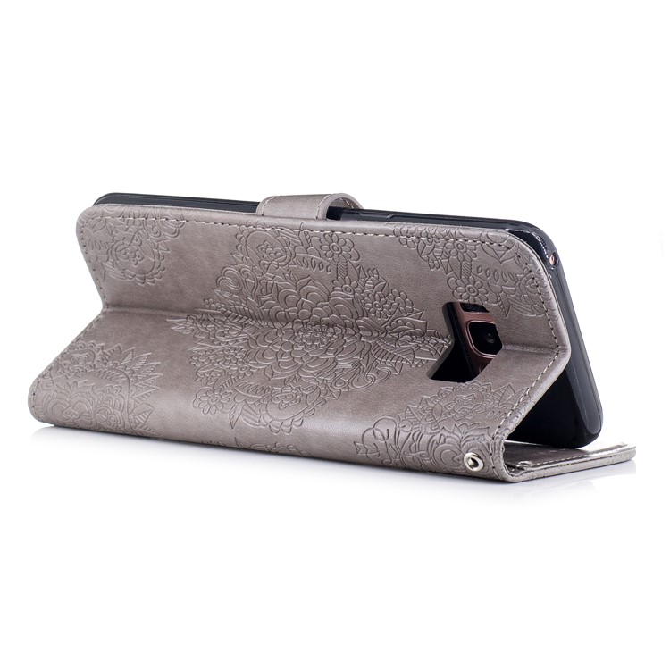 Imprint Flower Pattern PU Leather Stand Wallet Case for Samsung Galaxy S8 Plus G955 - Grey-3