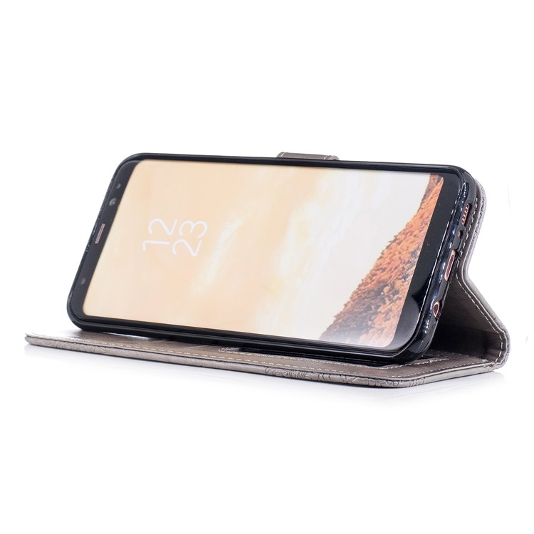 Imprint Flower Pattern PU Leather Stand Wallet Case for Samsung Galaxy S8 Plus G955 - Grey-4
