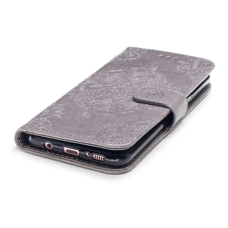 Imprint Flower Pattern PU Leather Stand Wallet Case for Samsung Galaxy S8 Plus G955 - Grey-5