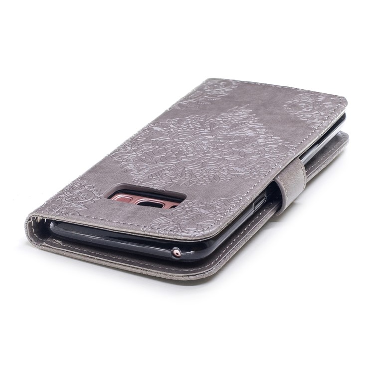 Imprint Flower Pattern PU Leather Stand Wallet Case for Samsung Galaxy S8 Plus G955 - Grey-6