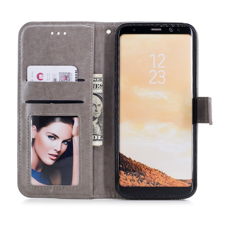 Imprint Flower Pattern PU Leather Stand Wallet Case for Samsung Galaxy S8 Plus G955 - Grey-7