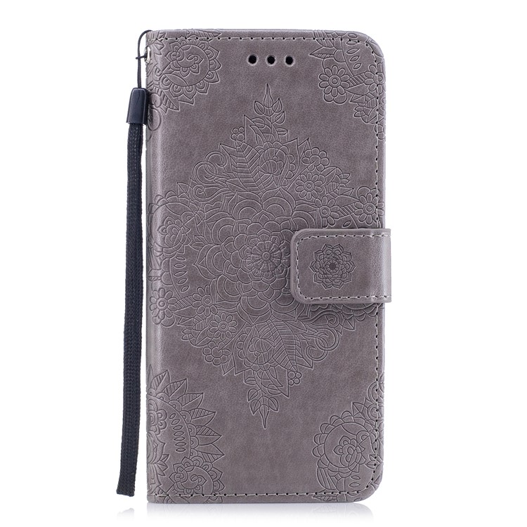 Imprint Flower Patten Leather Stand Cell Phone Cover for Samsung Galaxy S8 G950 - Grey-1