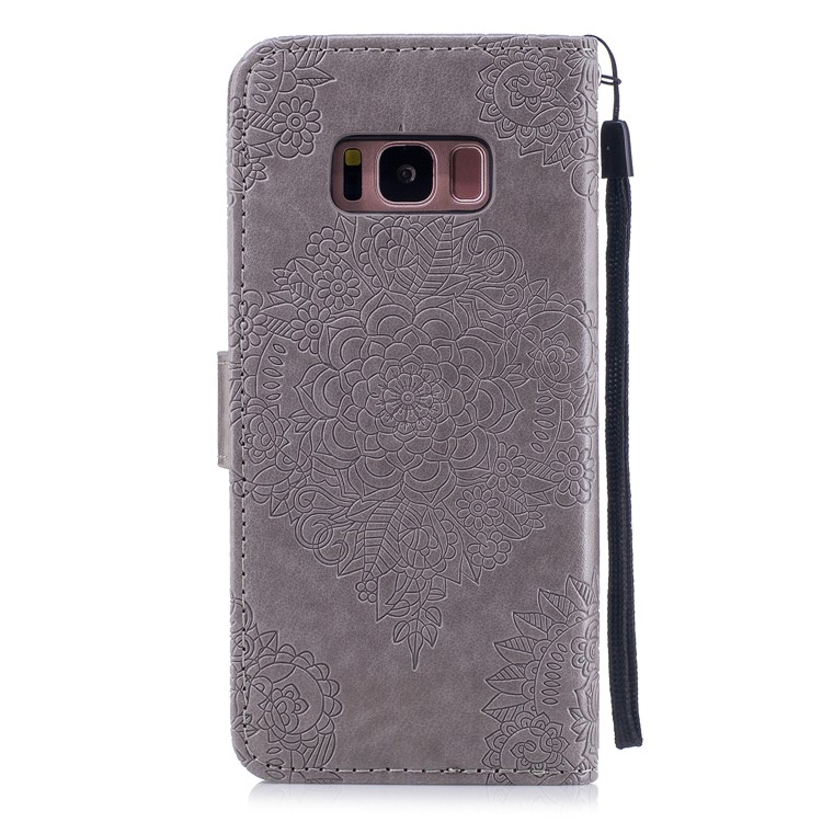 Imprint Flower Patten Leather Stand Cell Phone Cover for Samsung Galaxy S8 G950 - Grey-2